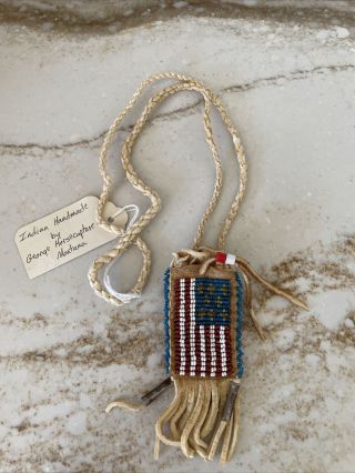 Vintage Authentic Native American Medicine Bag Beaded With American Flag