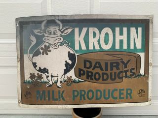 Krohn Dairy Products Milk Producer Cow Farm Dairy Sign Vintage Wisconsin