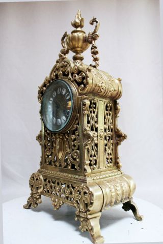 HUGHE Heavy Bronze Neo Gothic French Clock 1870 3
