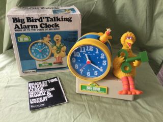 Sesame Street Big Bird Wind - Up Bradley Talking Alarm Clock W/box & Green Key.