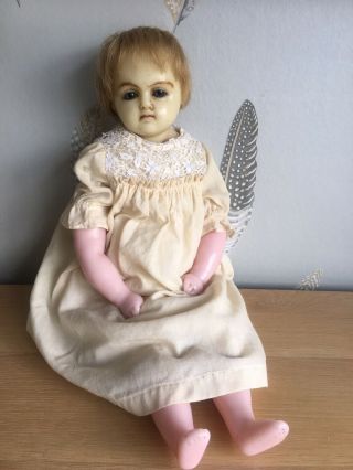 Antique English Poured Wax Doll,  Possibly By Montanari