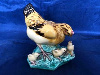 Fine Antique Chinese Porcelain Hand Painted Hen With Chicks Figure Group.  C1910.