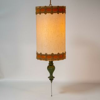 Vintage Orange Velvet Hanging Swag Lamp Mid Century Modern Retro Groovy Mcm