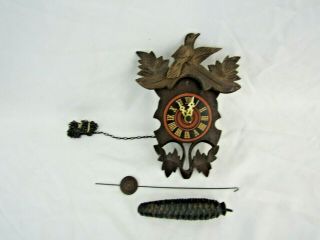 Vintage German Wooden Cuckoo Clock Wind Up Cogs Not Electric