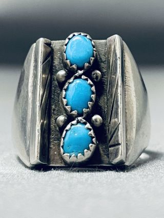 Exceptional Vintage Navajo Sleeping Beauty Turquoise Sterling Silver Ring