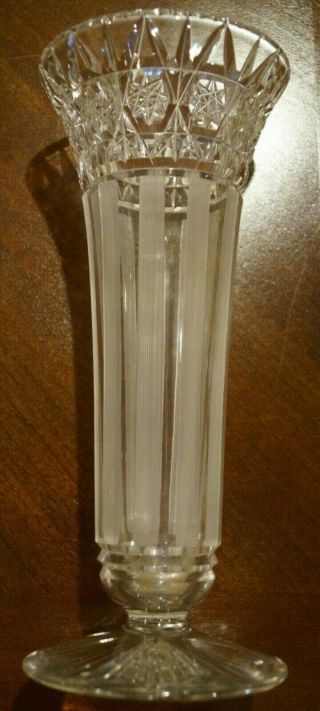 Vintage Late 1890s Signed Hawkes Brilliant Cut Glass Trumpet Vase 10 " Tall