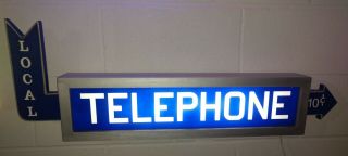 Vintage Blue Glass Telephone Booth Lighted Sign (35 " X 12 " X 3 1/2 ")