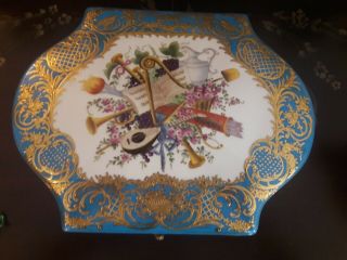 Antique French Sevres Porcelain Hand Painted Big Box Gold Enameled.  Rare