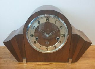 Vintage Mid - Century Art Deco Westminster Chiming Oak Mantel Clock (1950 