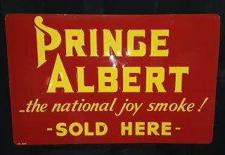 Prince Albert National Joy Tobacco Sign Here Advert Sign No 669 Red Metal 2