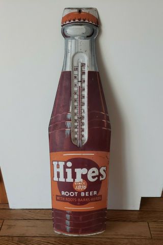 Vintage Hires Root Beer Soda Bottle Metal Thermometer Advertising Sign