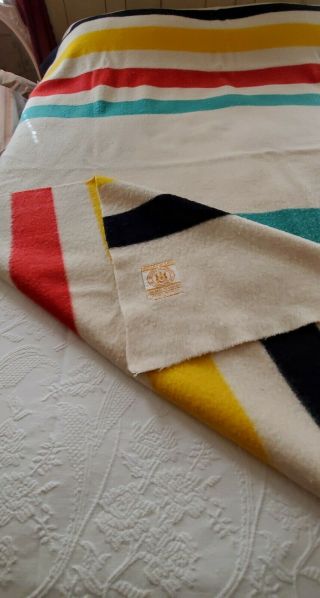 Vtg Hudsons Bay 4 Point Striped 100 Wool King Blanket 89 " X 67 " Made In England