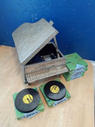 Vintage Metal Thoren’s Piano Music Box Switzerland With 45 Discs For Repair