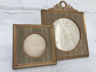 2 Antique French Miniature Picture Frames With Ormolu Decoration & Silk Fabric