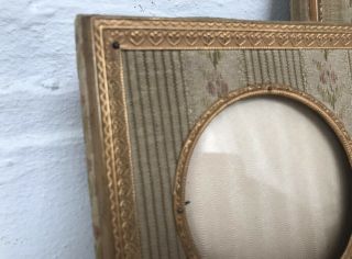 2 Antique French miniature picture frames with ormolu decoration & silk fabric 2