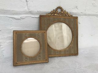 2 Antique French miniature picture frames with ormolu decoration & silk fabric 3