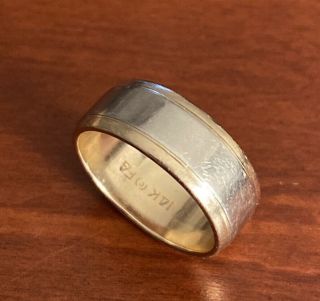 Vintage Two - Tone 14k Yellow Gold Wedding Band 6.  7 Grams,  Size 6.  75,  7.  4mm Wide