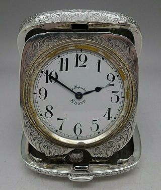 Blackinton Sterling Silver 8 Day Art Nouveau Travel Clock Swiss Heavy Silver