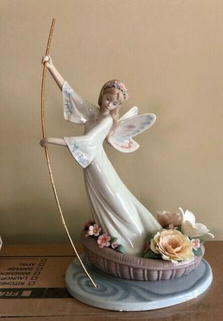 Lladro Enchanted Lake Fairy In Boat Of Flowers 7679 Porcelain W/ Box & Stand