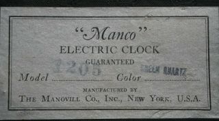 Rare Manco Manoville Co.  NY Bakelite Art Deco Electric Clock Box 2