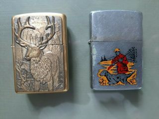 Two Rare Vintage Zippo Lighters.  Classic Outdoors Theme.