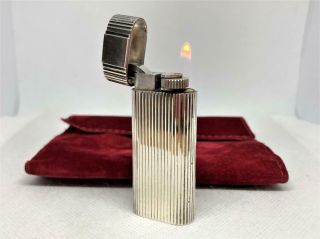 Cartier Godron Stripe Short Lighter Silver Ignition Confirmed