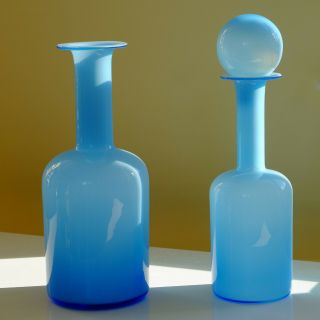 Blue Holmegaard Glass Decanter/bottle Otto Brauer Gulvase Cased Glass 12  /30cm