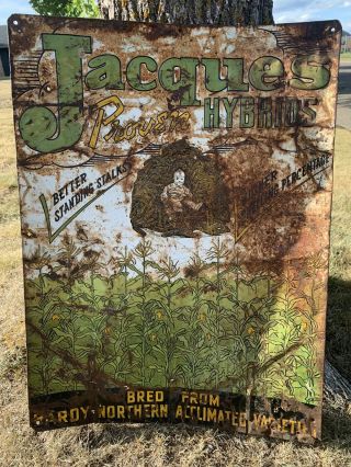 Vintage Jacques Hybrid Seed Sign Advertising Decor Farming Metal