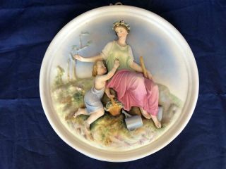 Fine Dresden Vokstedt Porcelain Hand Painted Mother And Child Wall Plaque.