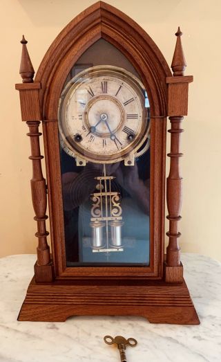 Antique Ansonia “epsom” Walnut 8 Day Mantel Clock Circa 1883
