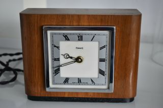 Vintage Ferranti Electric Wood Mantle Clock In Order Made In England