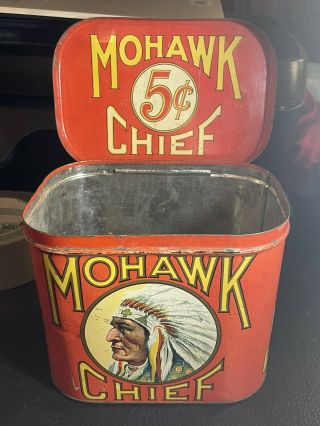 Rare Mohawk Chief Cigar Tobacco Tin Advertising - Native American Indian - Sign