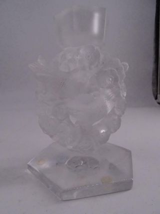 Antique Lalique France Cut Glass Crystal Bird Wreath Candlestick Candle Holder