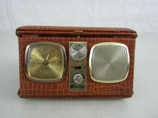 Vtg Kenton Travel Radio Alarm Clock Leather Case - Radio Inop - Japan & Hong Kong