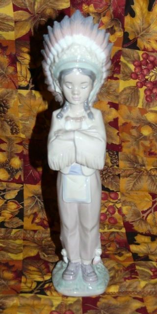 Rare " Lladro " 6192 " American Indian Boy " Native American Boy Figurine W/ Box