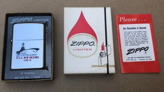 Vintage 1969 Zippo Vietnam War Era Uss Orleans Lph - 11 Lighter W/box