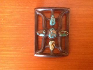 Vintage Navajo Cast Sterling Silver Turquoise Ketoh Bow Guard