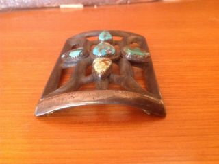 Vintage Navajo cast sterling silver turquoise ketoh bow guard 2