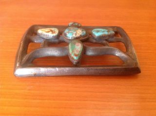 Vintage Navajo cast sterling silver turquoise ketoh bow guard 3