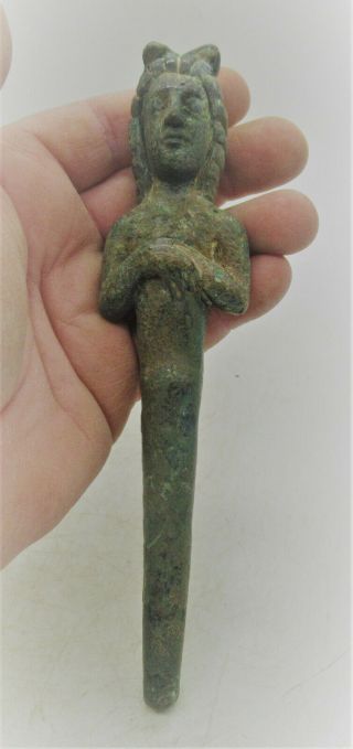 Museum Quality Ancient Phoenician Bronze Worshipper Statue.  Fertility Figure
