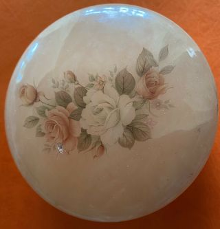 Vintage Alabaster Jewelry Trinket Box Made In Italy Floral Design