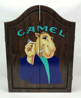 Vintage Joe Camel Wooden Dart Board Case Cabinet With Dart Board