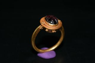 Ancient Greek Gold Finger Ring With Garnet Stone Intaglio Weighing 5.  3 G