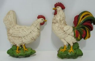 Vintage Homco Rooster & Hen Chicken Farm Country Kitchen Wall Plaques