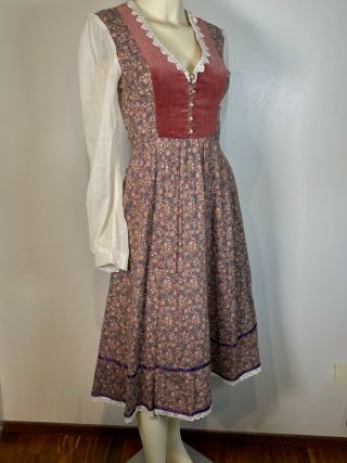 Vintage Gunne Sax Rose midi dress velvet bodice,  full skirt,  Pockets sz S 2