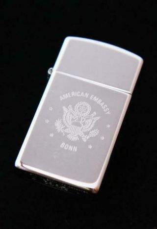 Vintage Slim Zippo Lighter 1994 American Embassy Bonn,  Germany High Polish