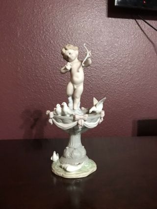 Lladro Fountain Of Love Cupid Cherub With Bow Gloss Finish Figurine 6458