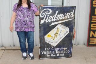 Large Vintage C1930 Piedmont Cigarettes Tobacco Gas Oil 46 " Porcelain Metal Sign