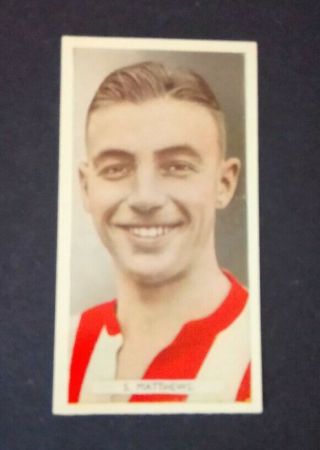 1934 Ardath Stanley Matthews Rookie Famous Footballers Cigarette Card Ex Con,