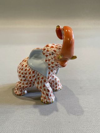Vintage Herend Hungary Hand Painted Porcelain Fish Net Pattern Elephant Figurine